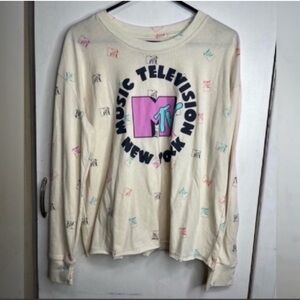 MTV Cream Long Sleeve Tee with Multicolor Print